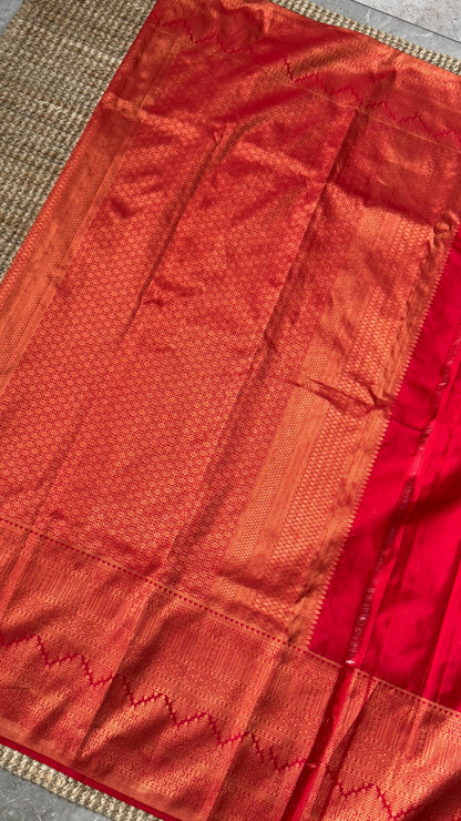 White & Deep Red Bridal Pure Kanchipuram Silk Saree | Silk Mark Certified