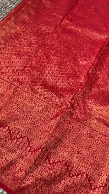 White & Deep Red Bridal Pure Kanchipuram Silk Saree | Silk Mark Certified