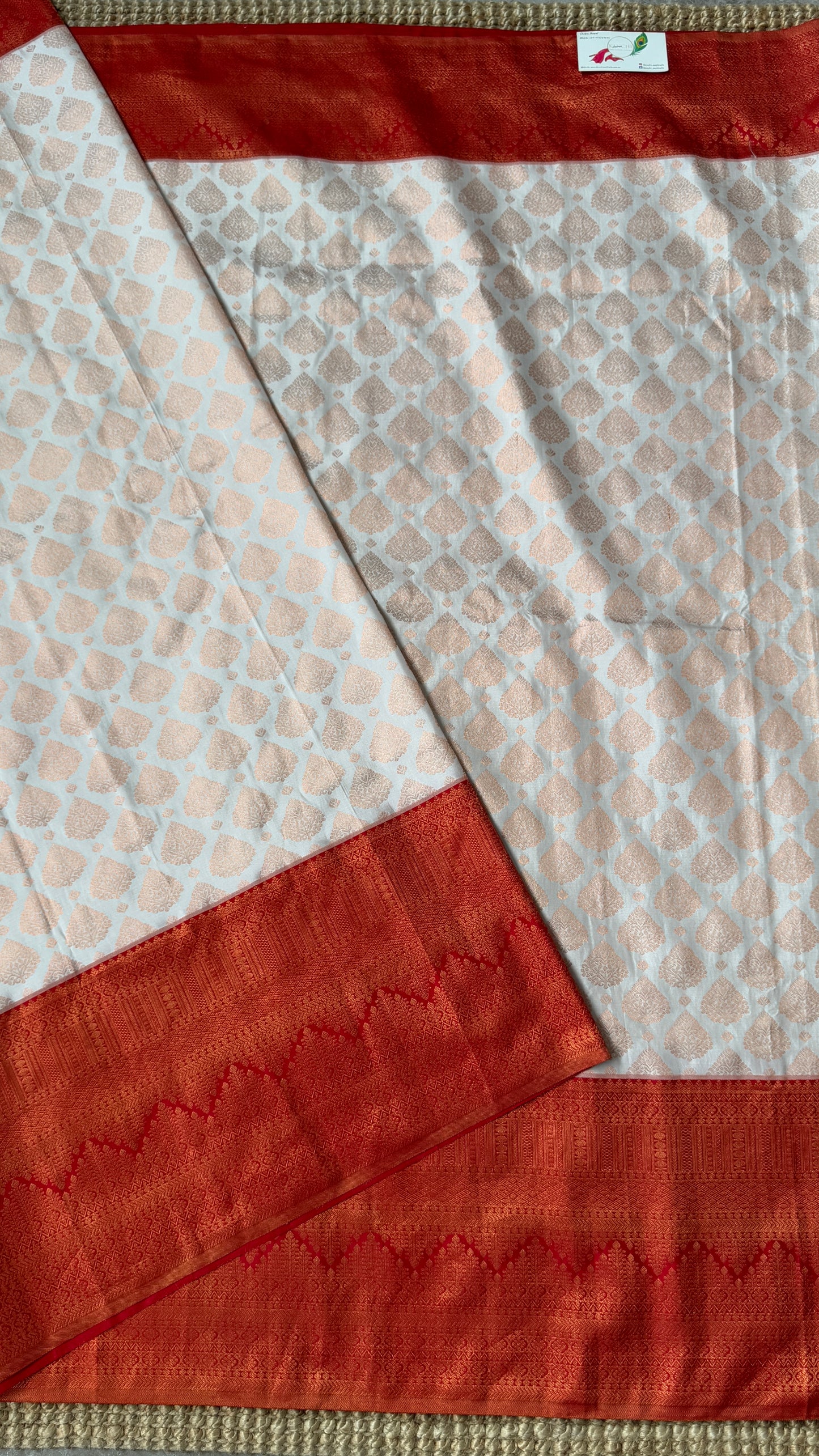 White & Deep Red Bridal Pure Kanchipuram Silk Saree | Silk Mark Certified