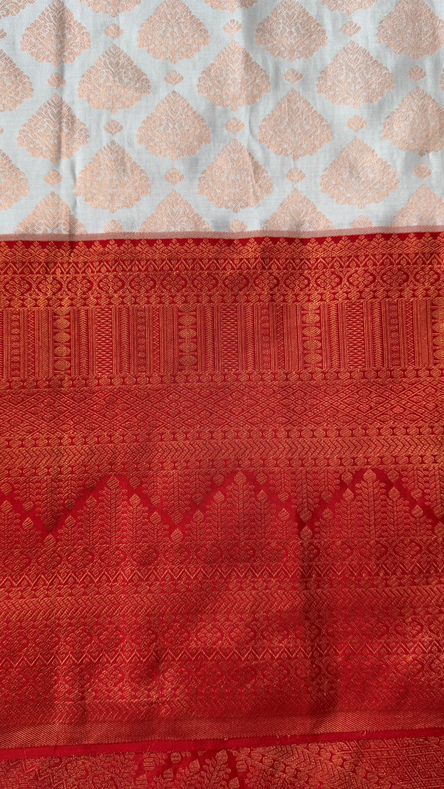 White & Deep Red Bridal Pure Kanchipuram Silk Saree | Silk Mark Certified