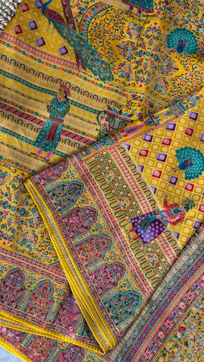 Kashmiri Pashmina Banarasi Sarees - Yellow