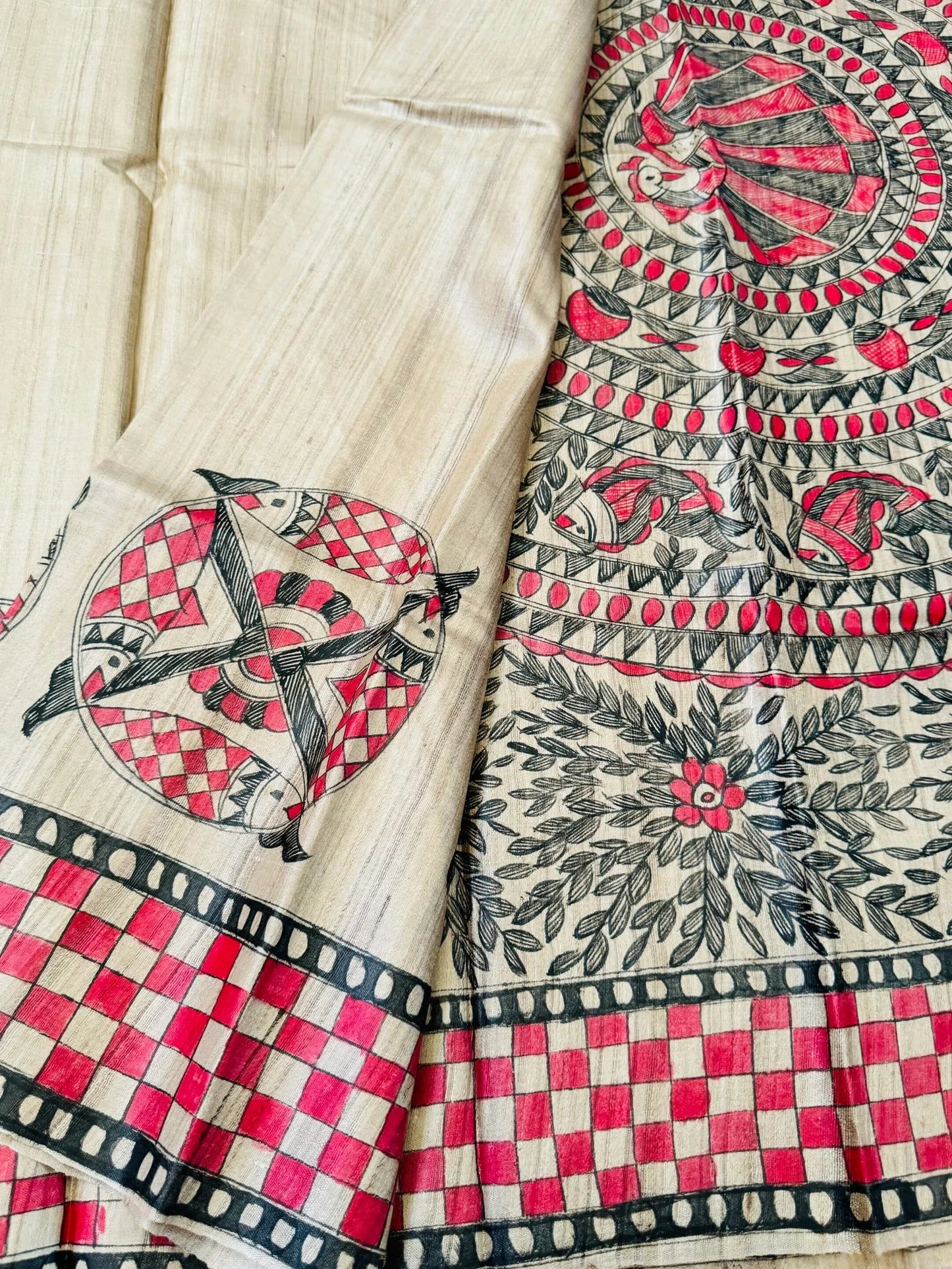 PURE TUSSAR SILK – HANPAINTED MADHUBHANI PRINT|Silk Mark Certified