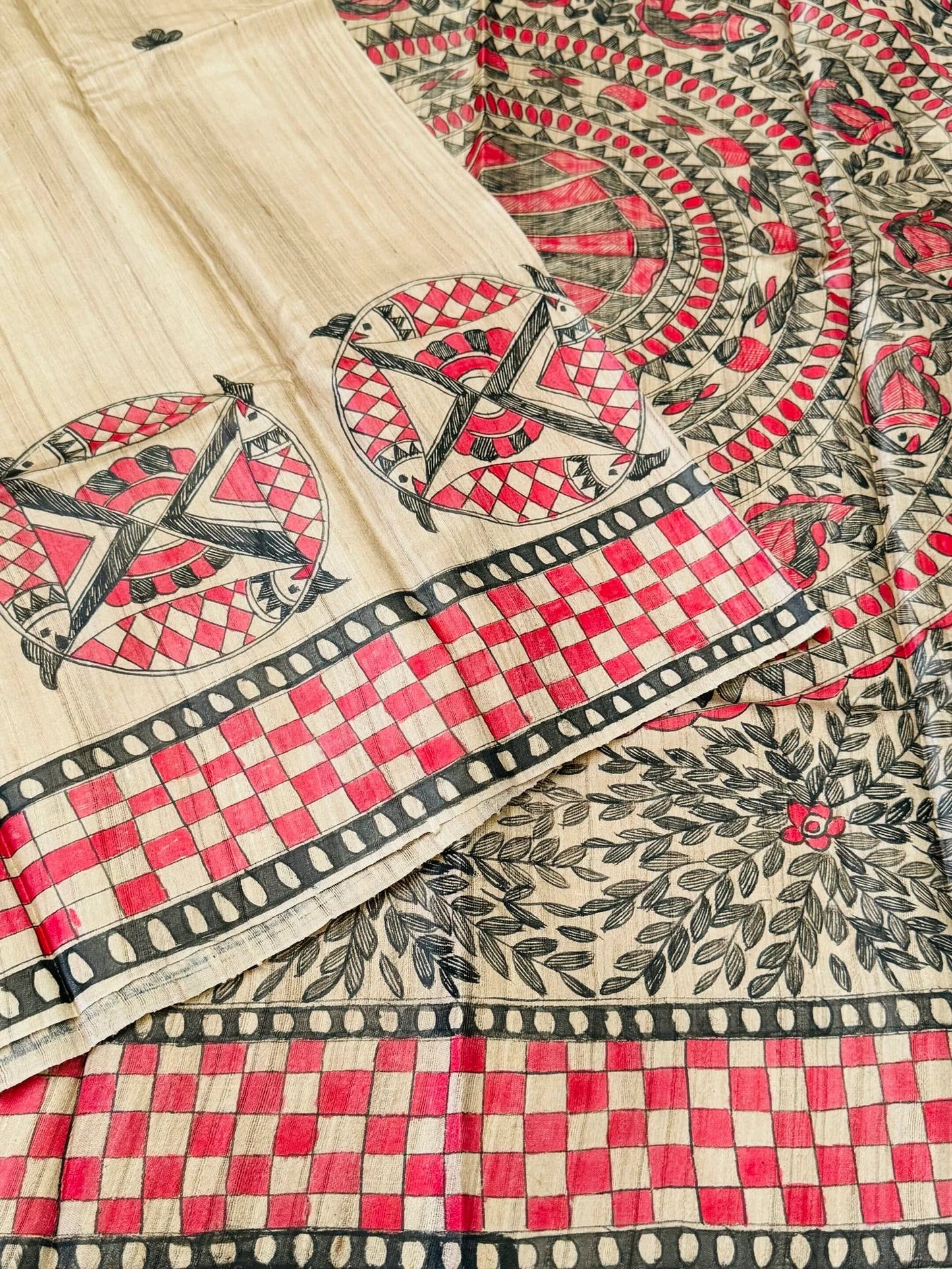 PURE TUSSAR SILK – HANPAINTED MADHUBHANI PRINT|Silk Mark Certified