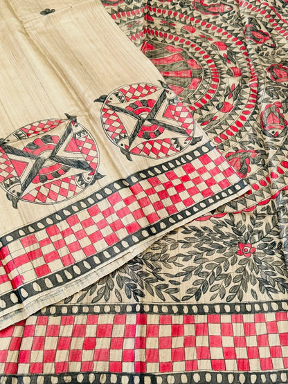 PURE TUSSAR SILK – HANPAINTED MADHUBHANI PRINT|Silk Mark Certified