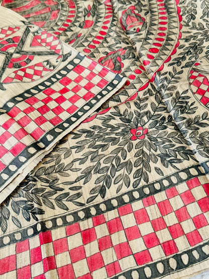 PURE TUSSAR SILK – HANPAINTED MADHUBHANI PRINT|Silk Mark Certified