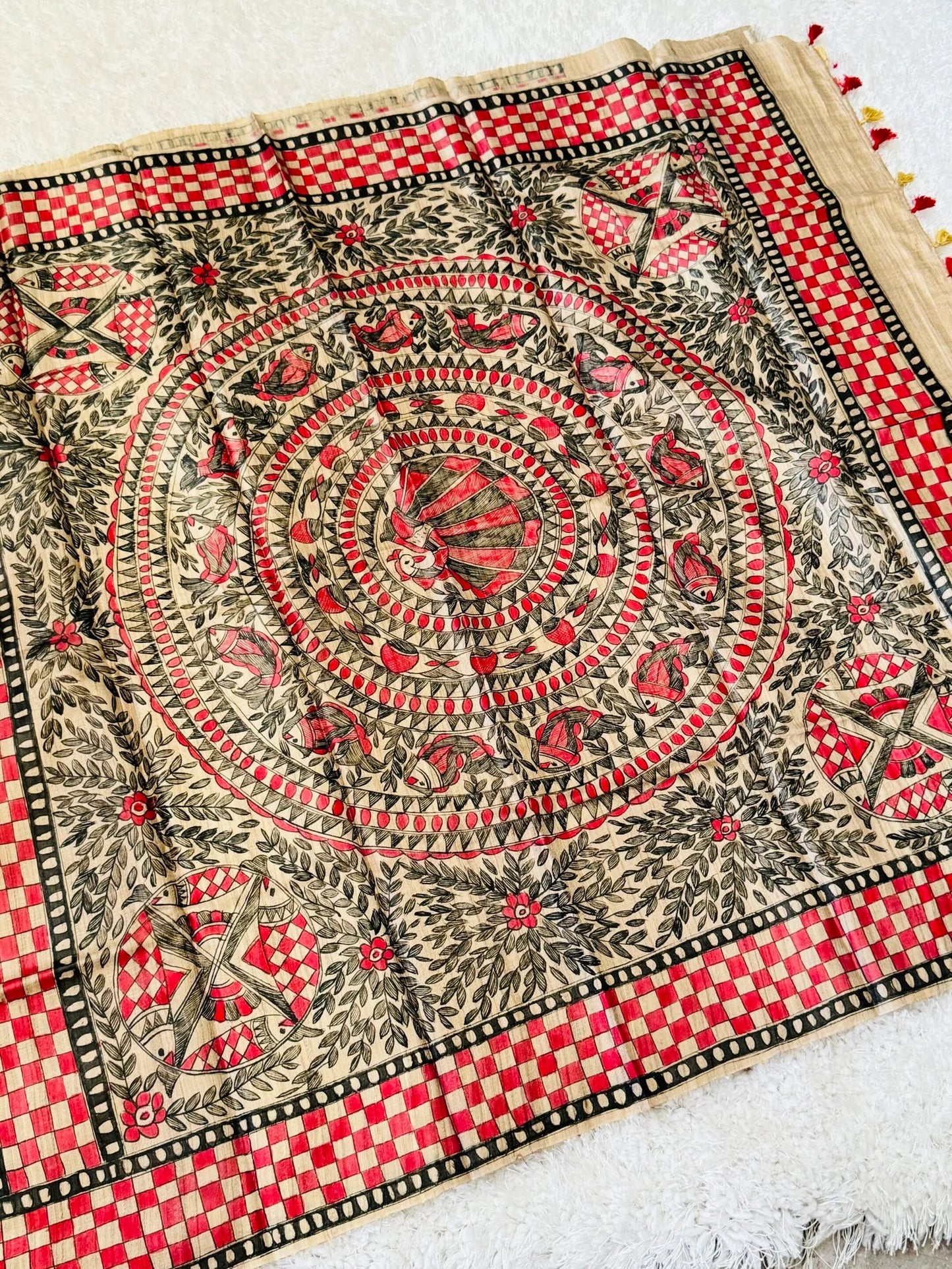 PURE TUSSAR SILK – HANPAINTED MADHUBHANI PRINT|Silk Mark Certified