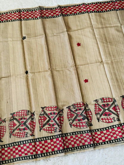 PURE TUSSAR SILK – HANPAINTED MADHUBHANI PRINT|Silk Mark Certified
