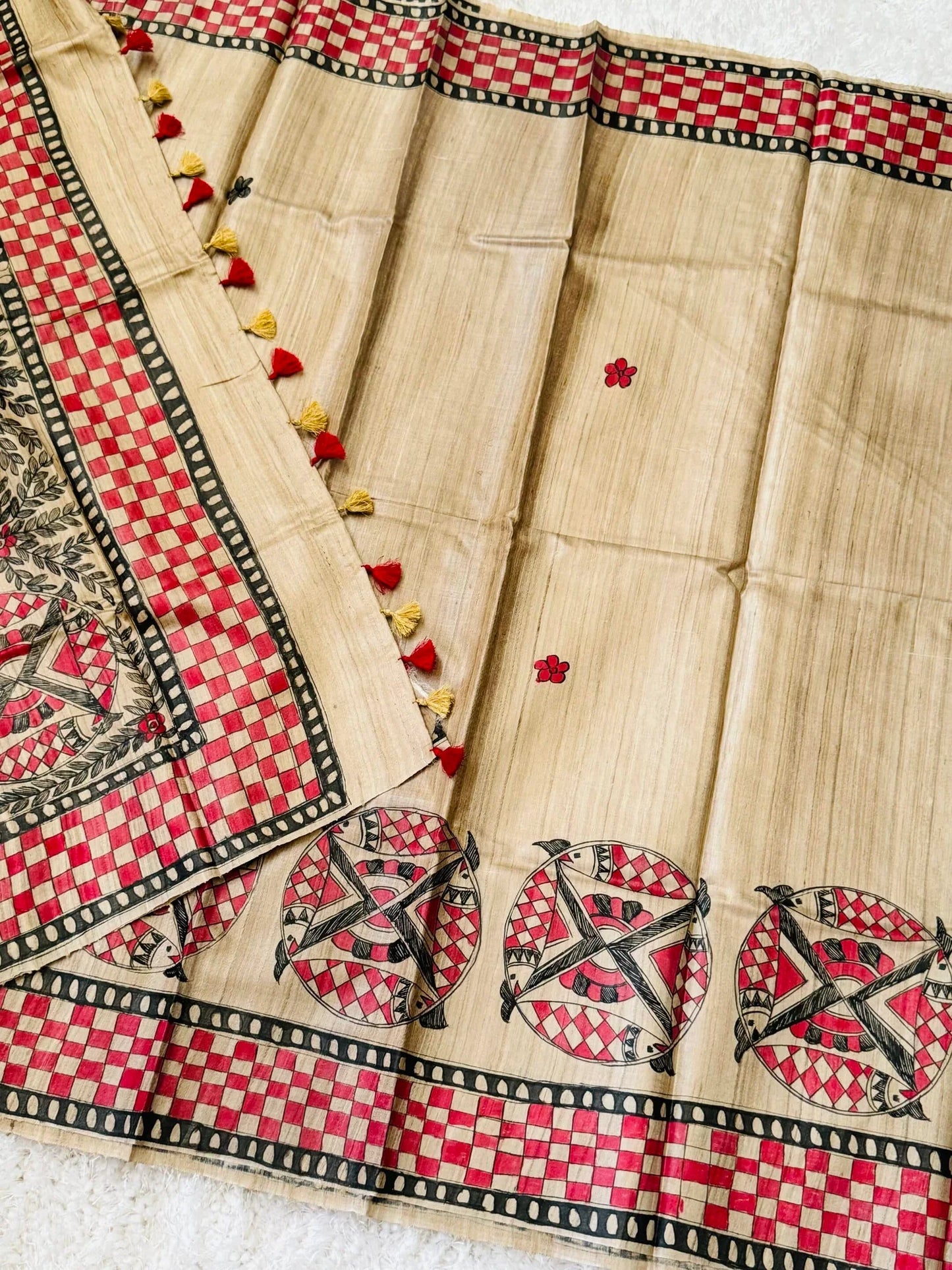 PURE TUSSAR SILK – HANPAINTED MADHUBHANI PRINT|Silk Mark Certified