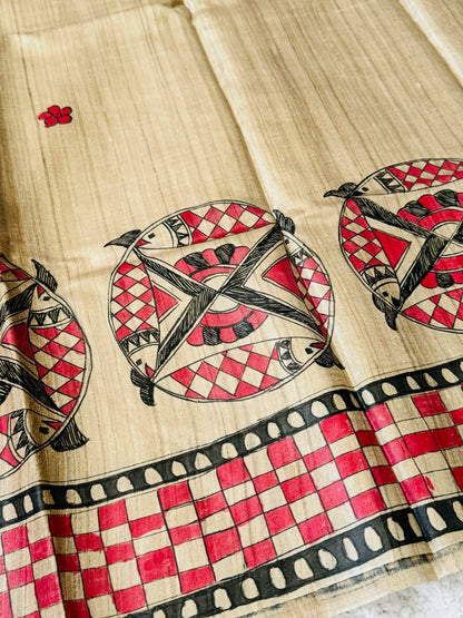 PURE TUSSAR SILK – HANPAINTED MADHUBHANI PRINT|Silk Mark Certified