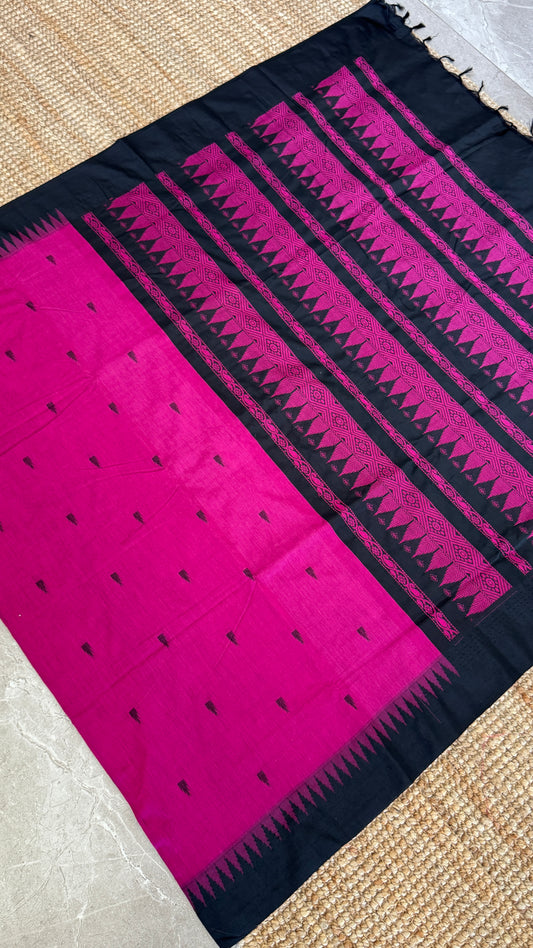Pure Hand-Woven Cotton Silk Saree - Majenta Pink