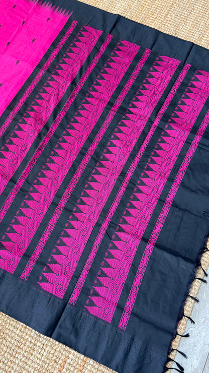 Pure Hand-Woven Cotton Silk Saree - Majenta Pink