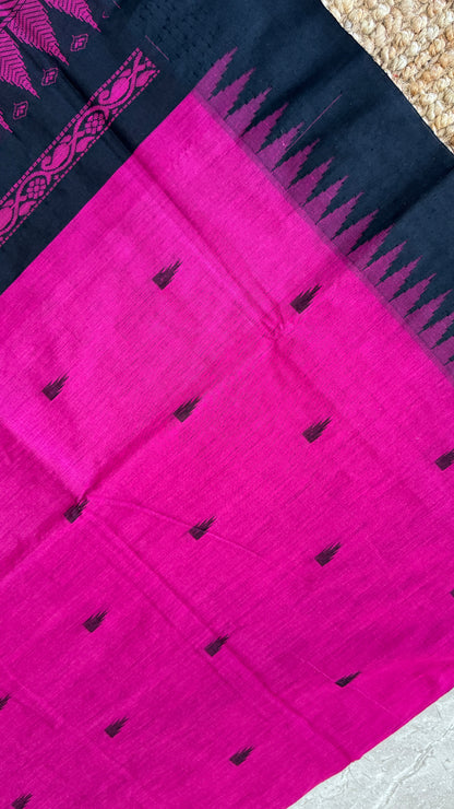 Pure Hand-Woven Cotton Silk Saree - Majenta Pink