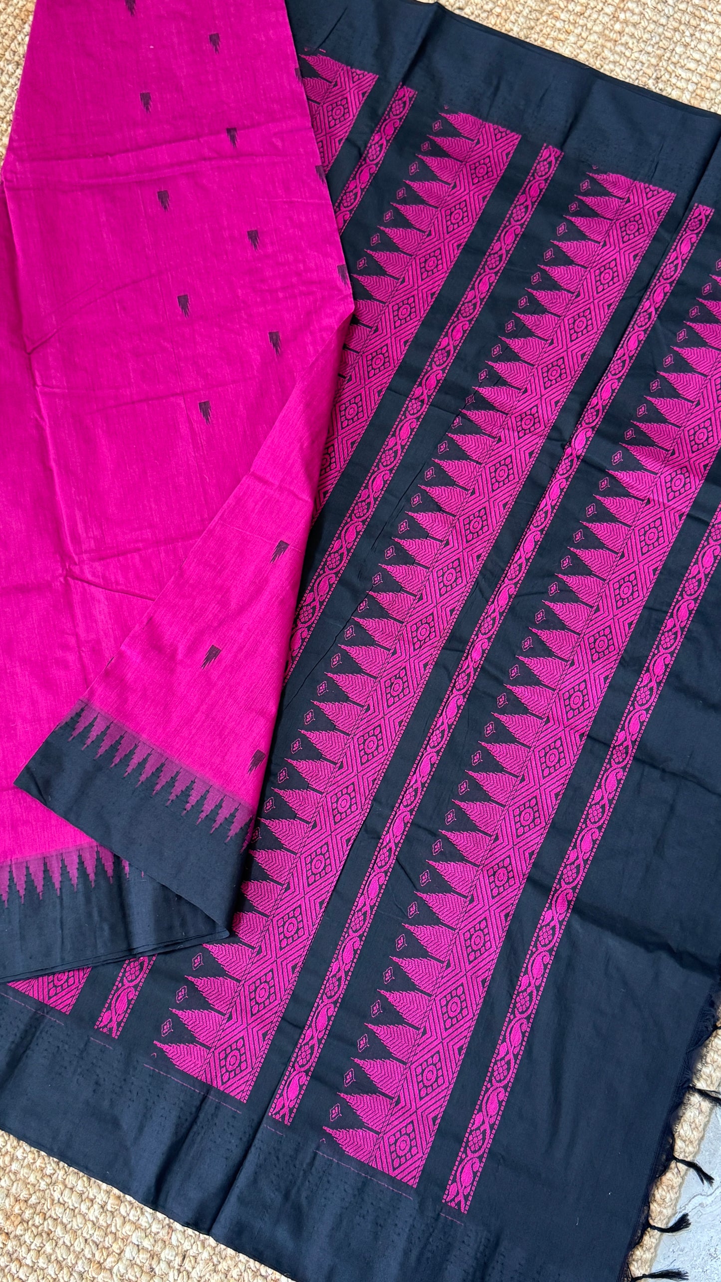 Pure Hand-Woven Cotton Silk Saree - Majenta Pink