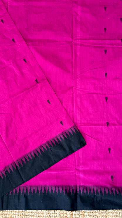 Pure Hand-Woven Cotton Silk Saree - Majenta Pink