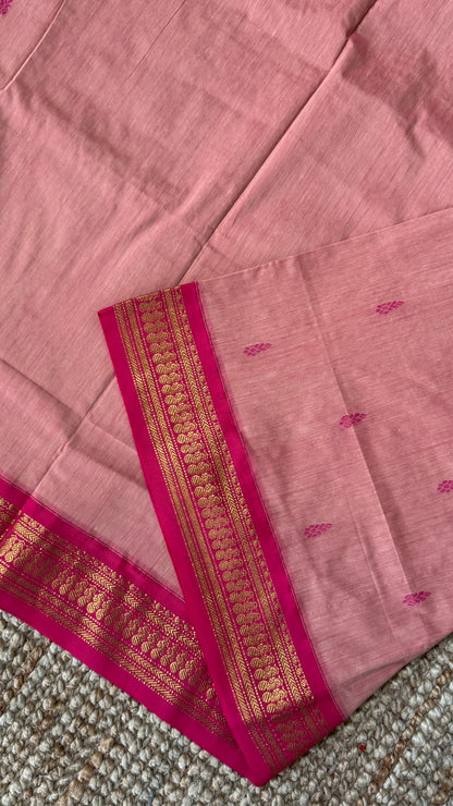 Pure Hand-Woven Cotton Silk Saree - Baby Pink