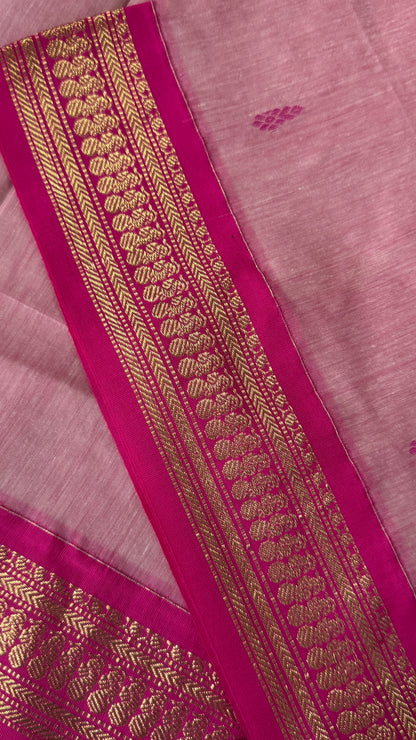 Pure Hand-Woven Cotton Silk Saree - Baby Pink
