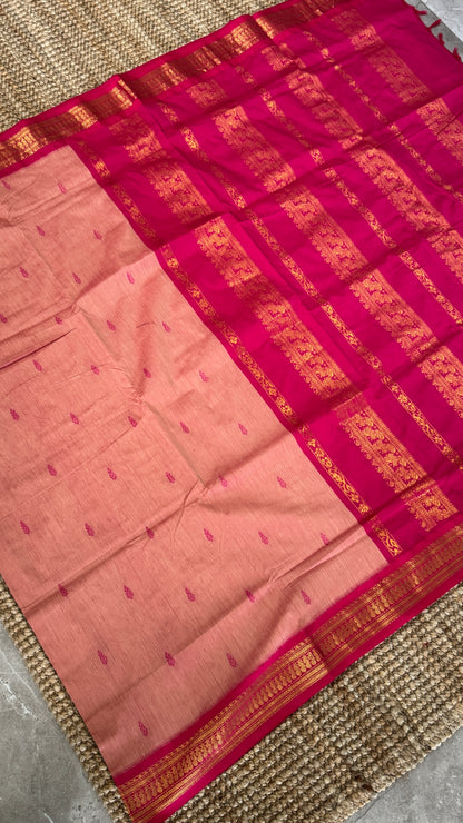 Pure Hand-Woven Cotton Silk Saree - Baby Pink