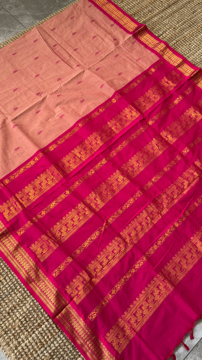 Pure Hand-Woven Cotton Silk Saree - Baby Pink