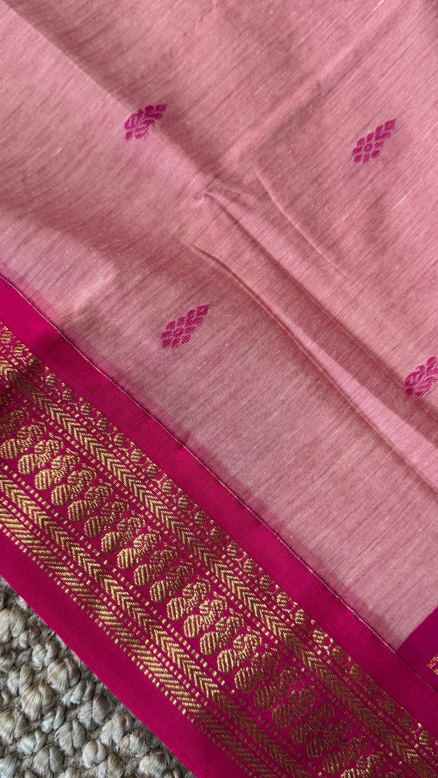 Pure Hand-Woven Cotton Silk Saree - Baby Pink