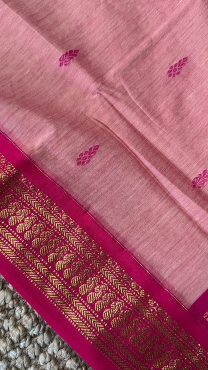 Pure Hand-Woven Cotton Silk Saree - Baby Pink