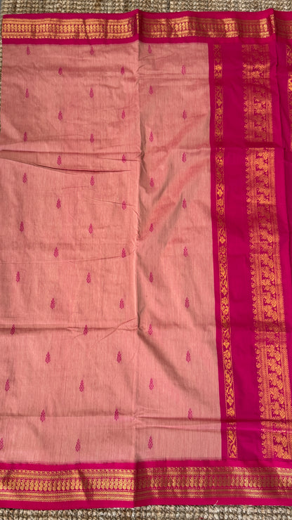 Pure Hand-Woven Cotton Silk Saree - Baby Pink