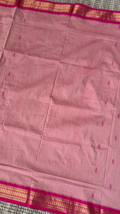 Pure Hand-Woven Cotton Silk Saree - Baby Pink