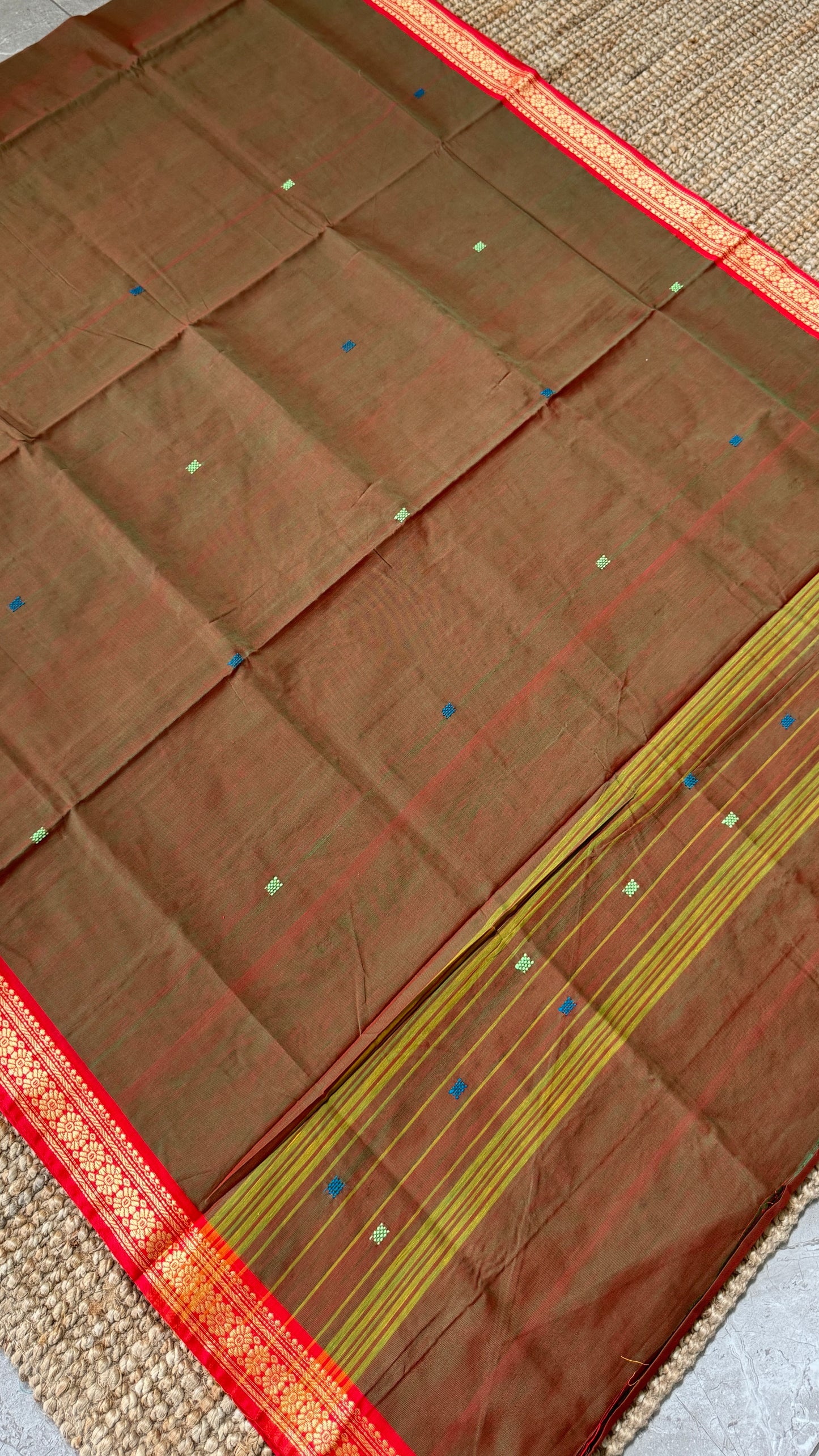 Soft Chettinad Cotton Sarees - Greenish red