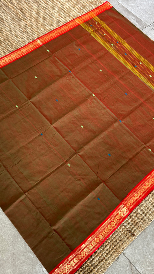 Soft Chettinad Cotton Sarees - Greenish red