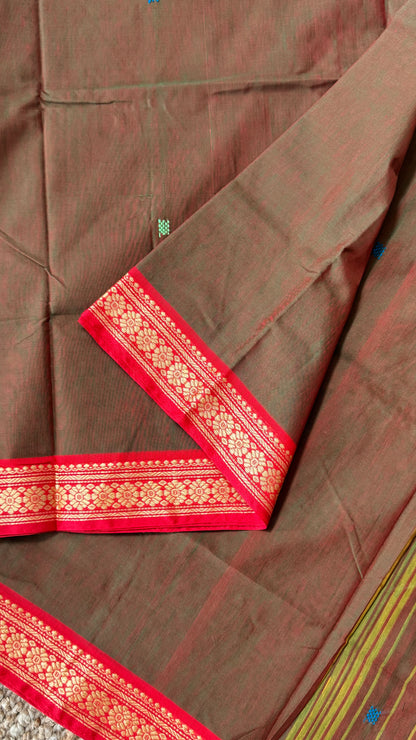 Soft Chettinad Cotton Sarees - Greenish red