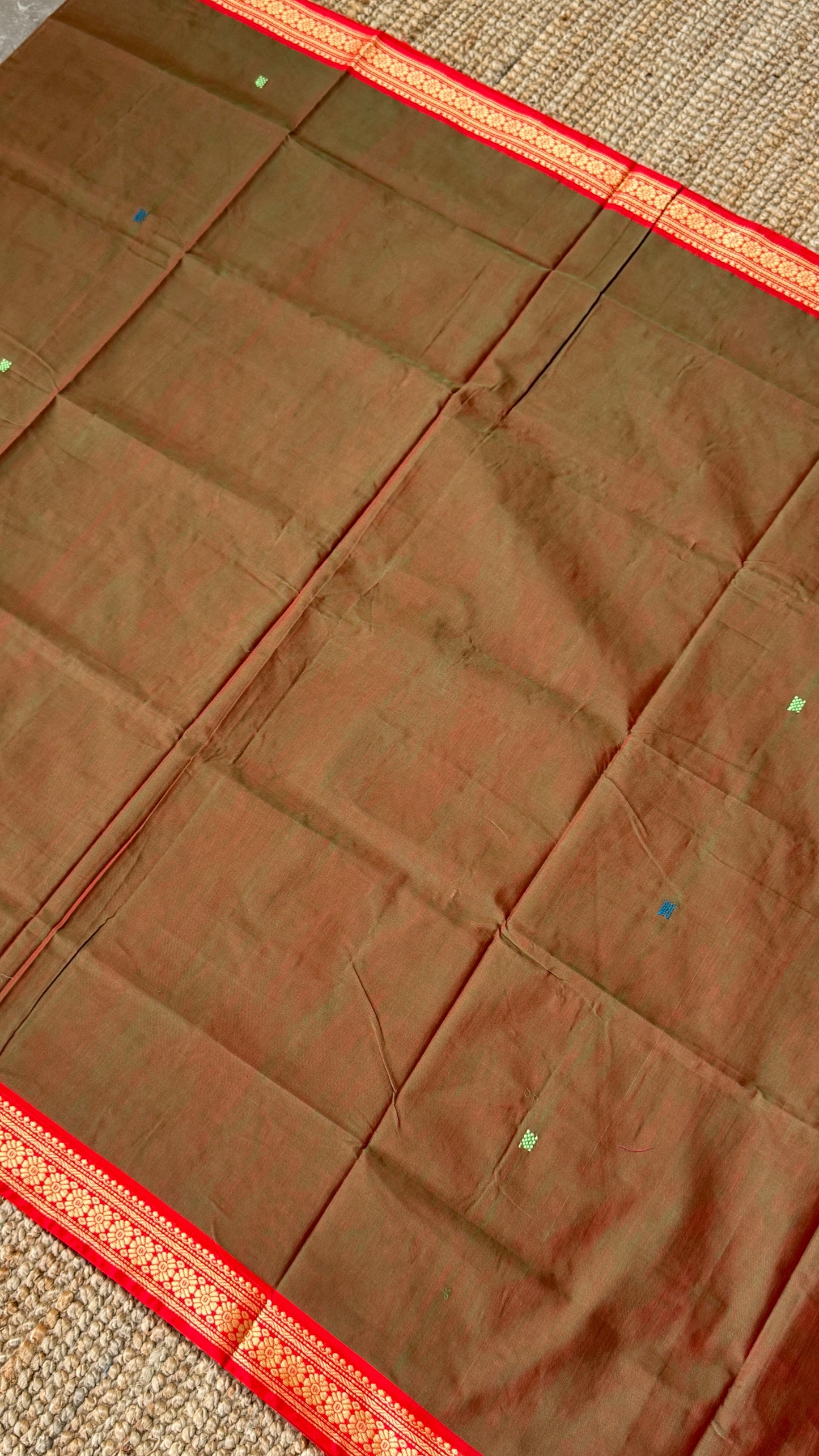 Soft Chettinad Cotton Sarees - Greenish red