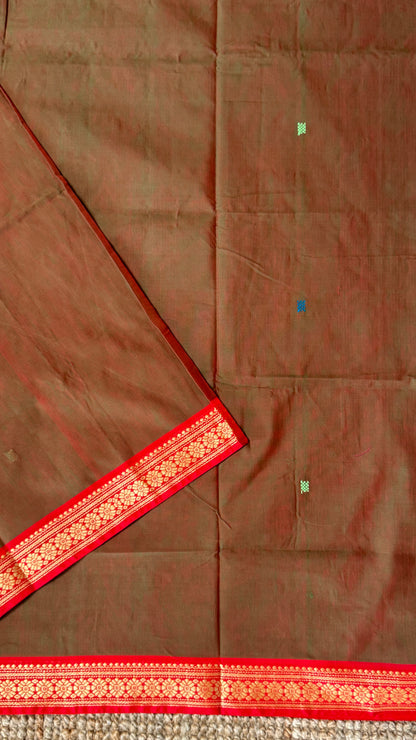 Soft Chettinad Cotton Sarees - Greenish red