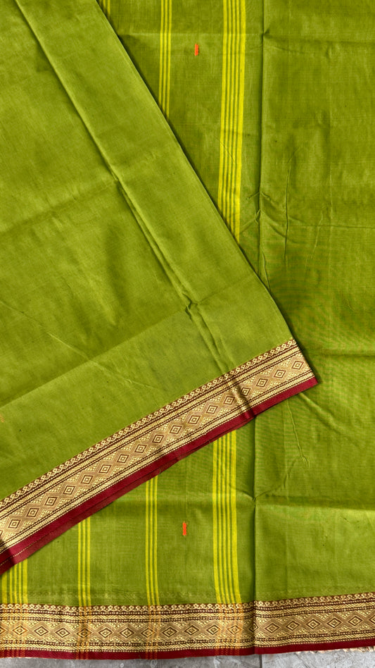 Soft Chettinad Cotton Sarees - Parrot Green