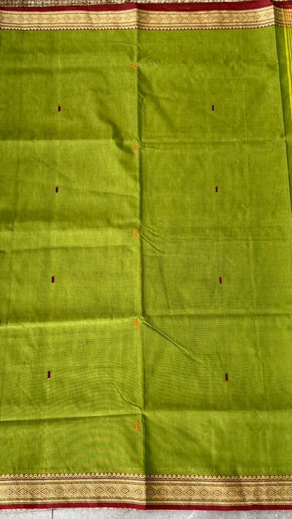 Soft Chettinad Cotton Sarees - Parrot Green