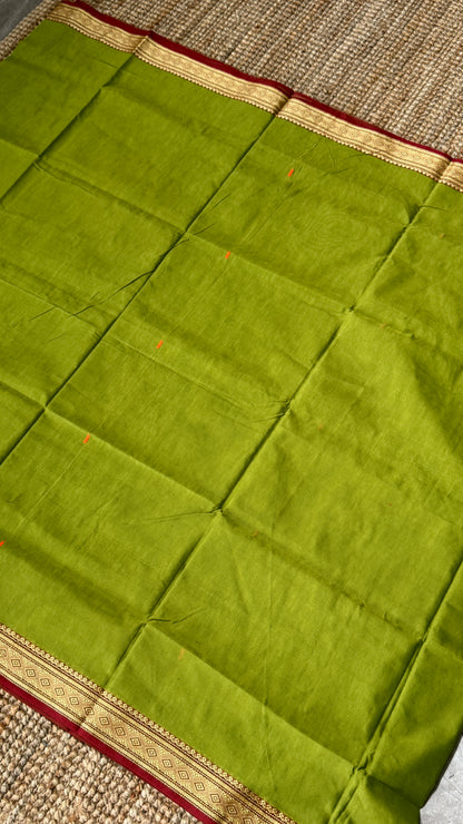 Soft Chettinad Cotton Sarees - Parrot Green