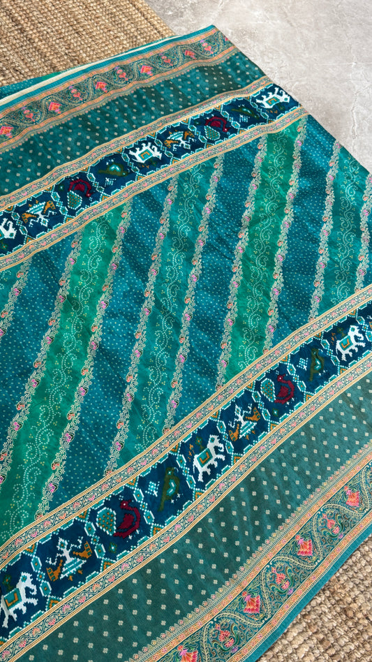 Lehariya Kashmiri Pashmina Saree - Teal