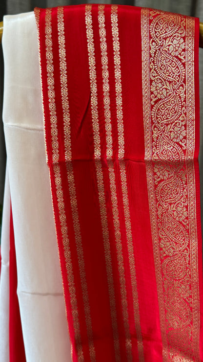 Crepe silk saree – White and Red