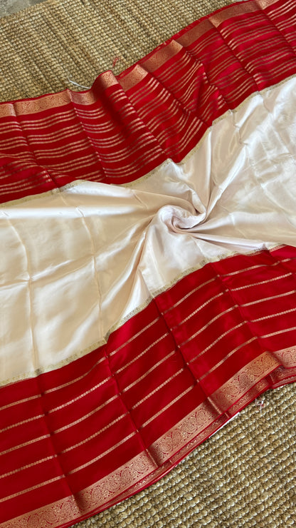 Crepe silk saree – White and Red