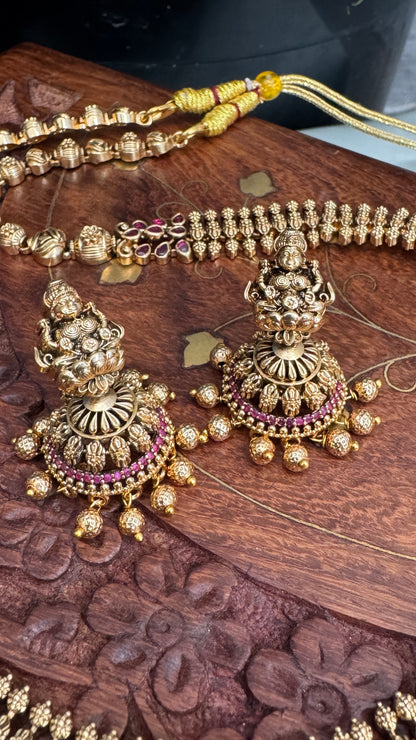 Unique Long Lakshmi Temple Haar Jewellery Set