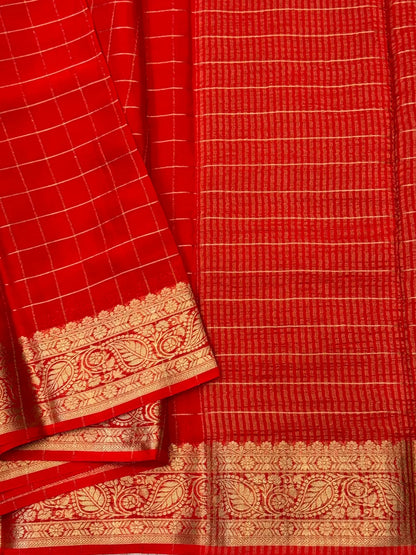 Georgette Silk Checkered Saree – RED