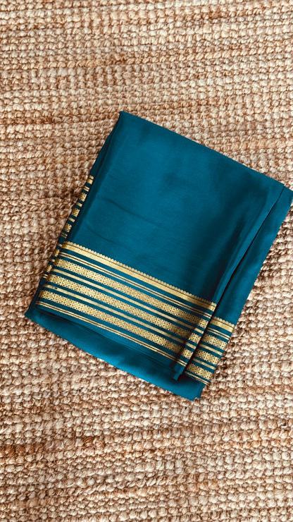 Pure Mysore Crepe Silk Sarees - Peacock Blue