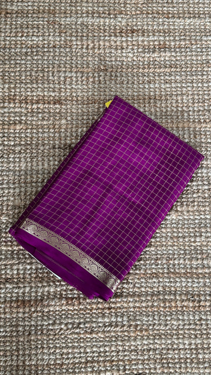 Pure Mysore Crepe Checkered Silk Sarees - Purple