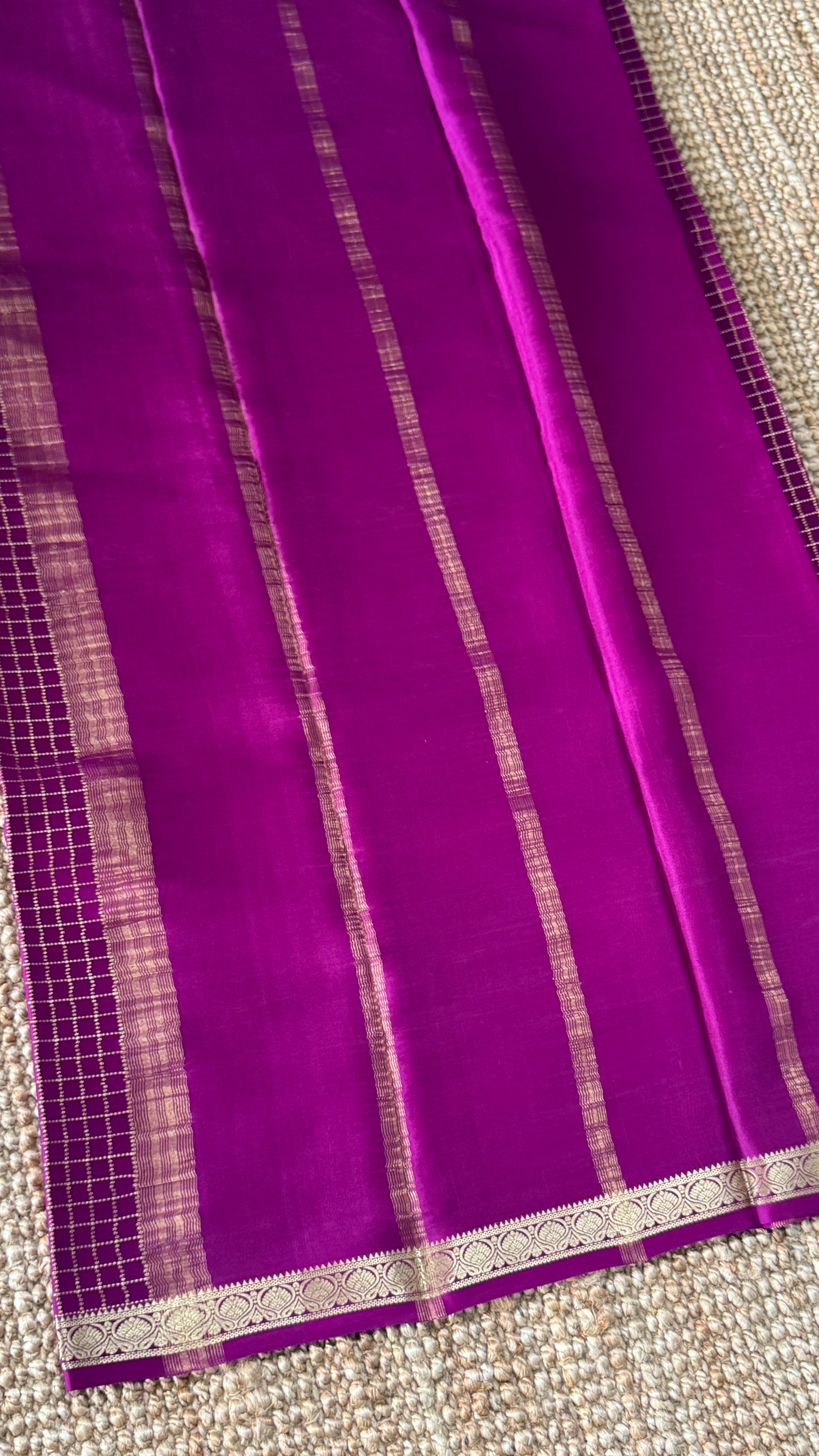 Pure Mysore Crepe Checkered Silk Sarees - Purple