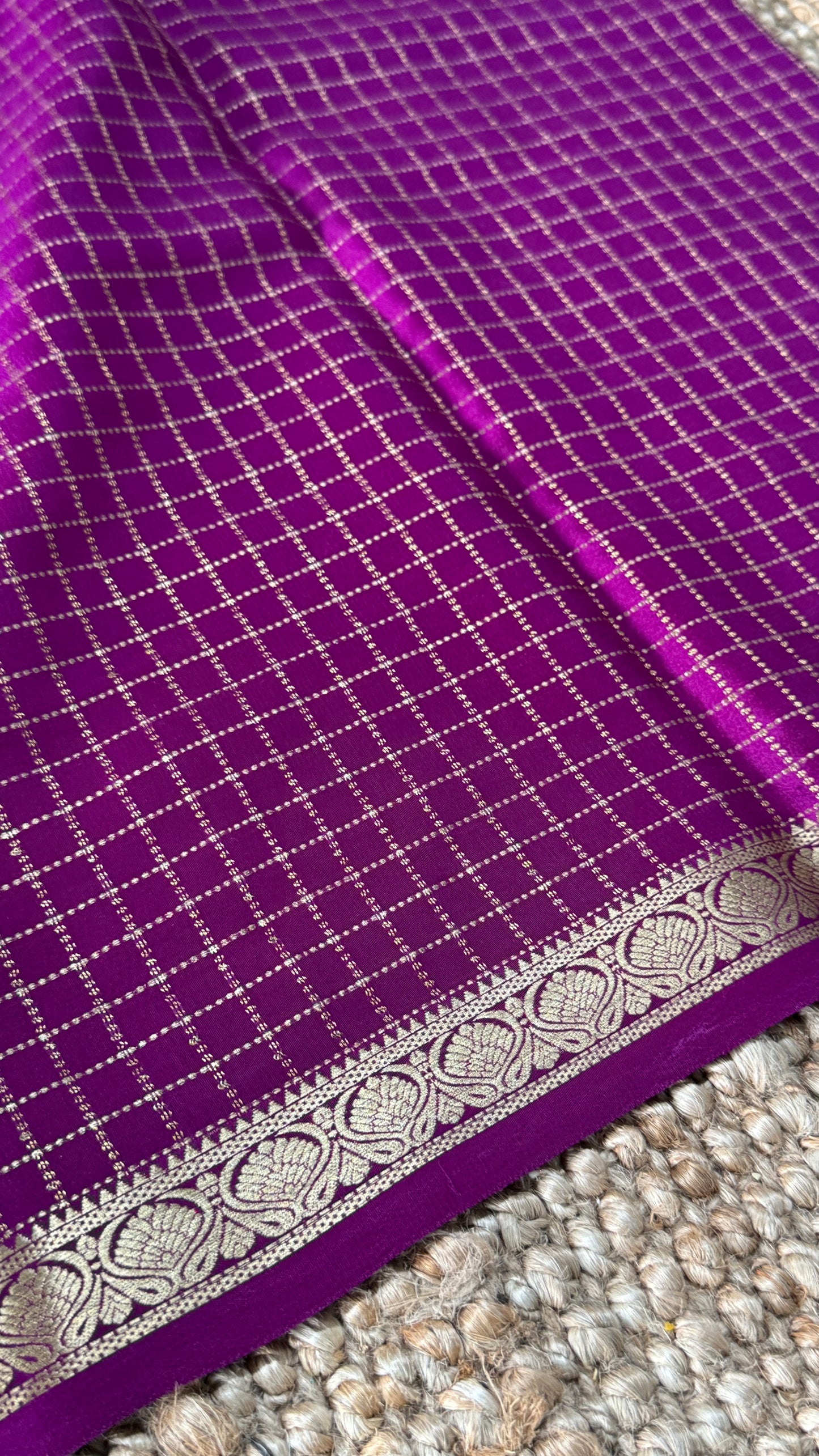 Pure Mysore Crepe Checkered Silk Sarees - Purple