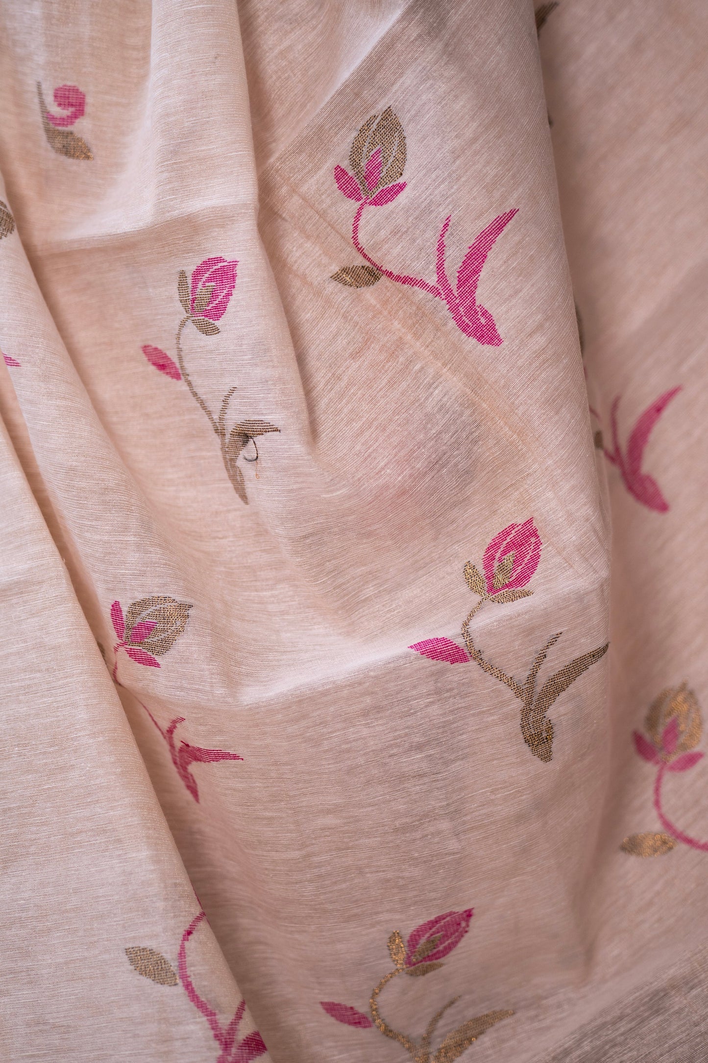 Tissue Linen Saree with Tassles - Half White