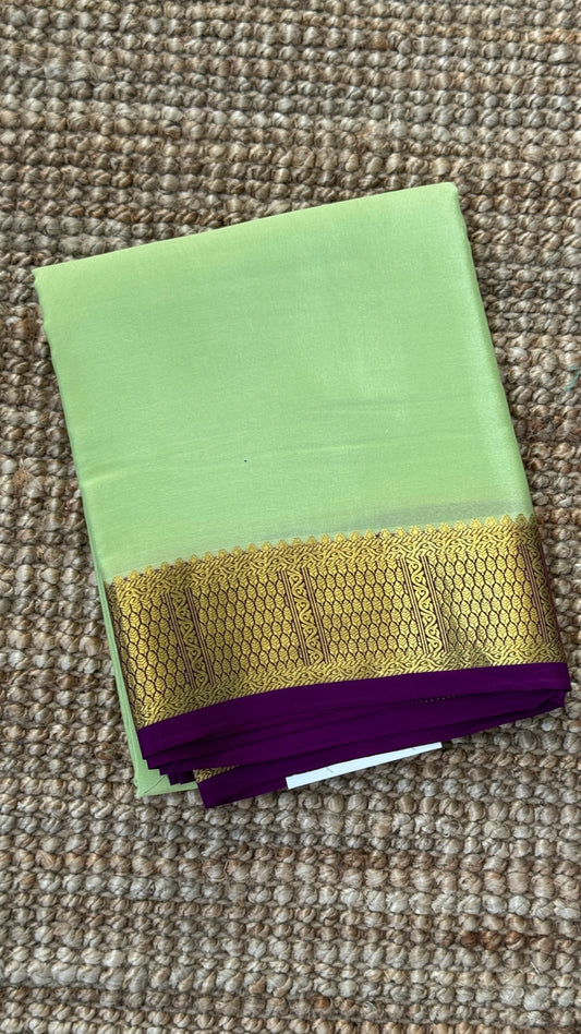 Pure Mysore Crepe Silk Sarees - Pista Green and Purple combo