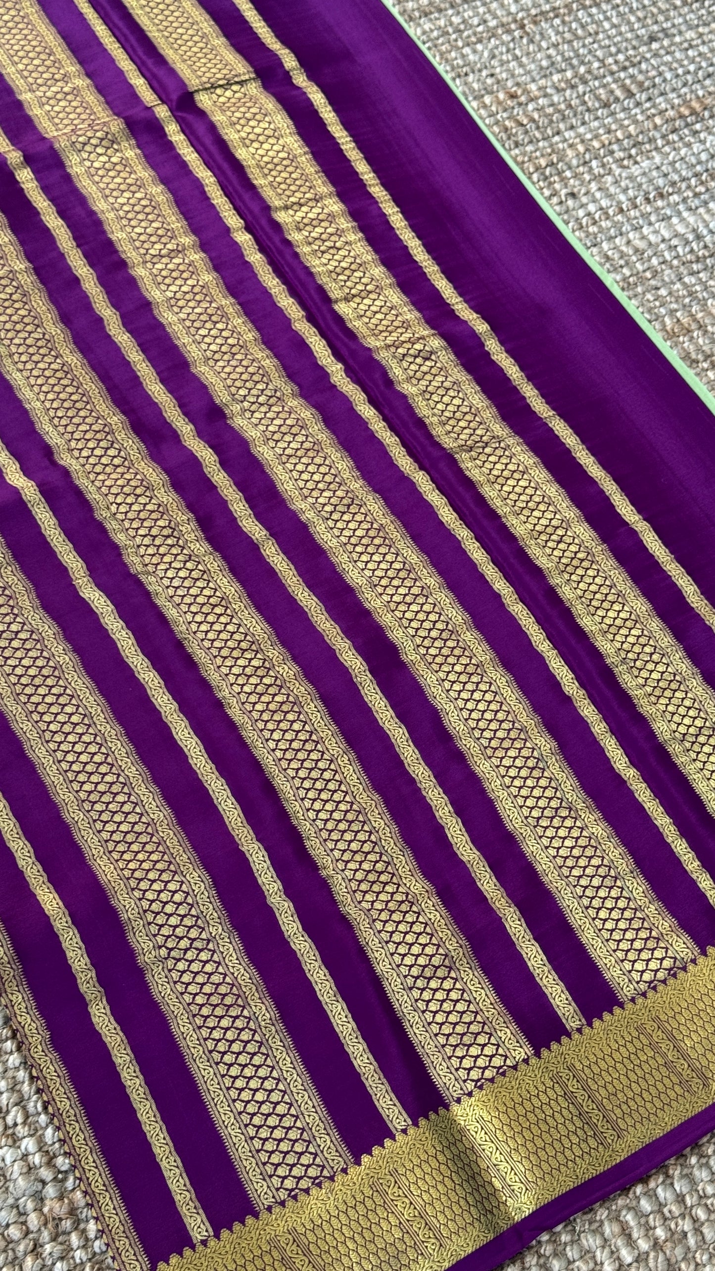 Pure Mysore Crepe Silk Sarees - Pista Green and Purple combo