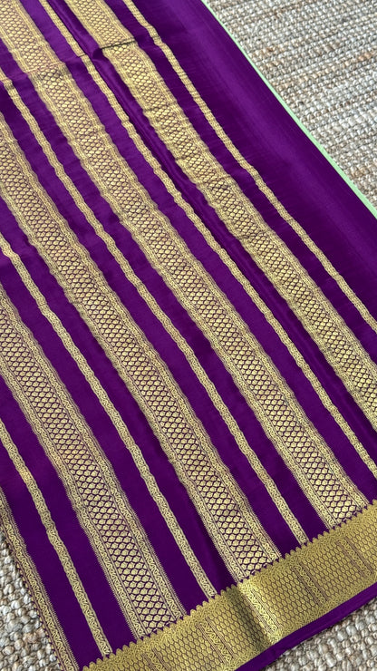 Pure Mysore Crepe Silk Sarees - Pista Green and Purple combo