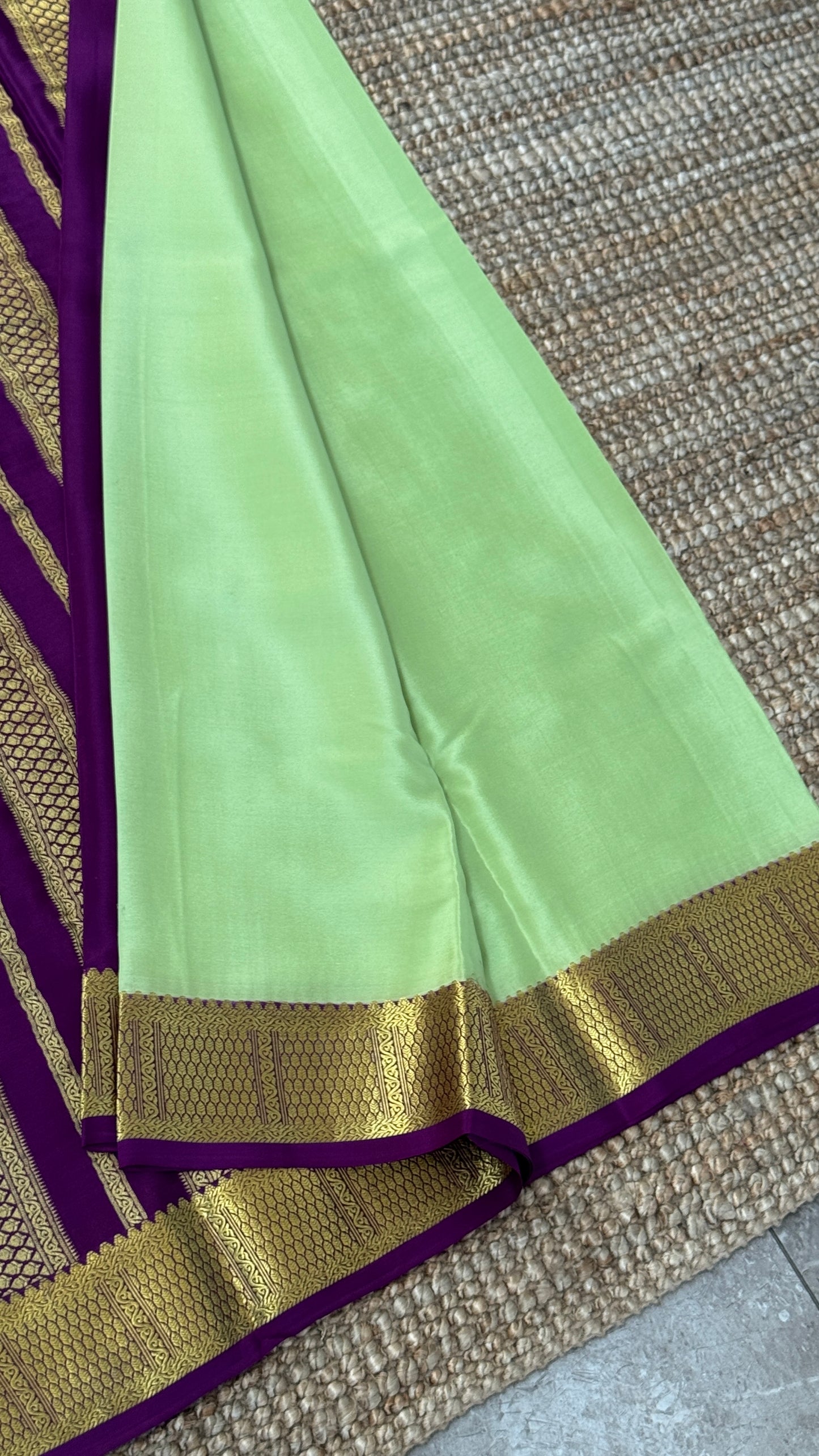 Pure Mysore Crepe Silk Sarees - Pista Green and Purple combo