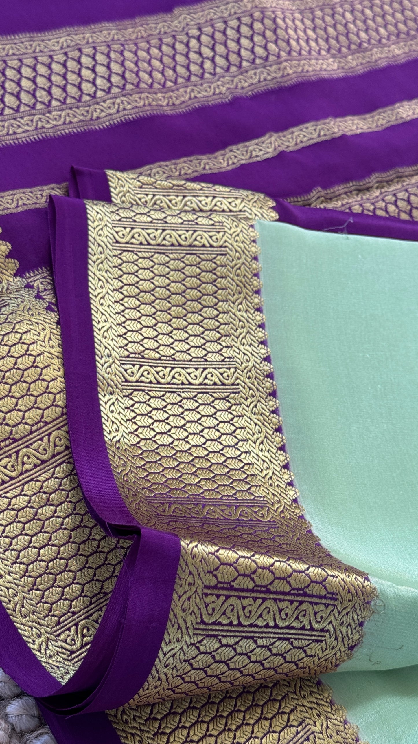 Pure Mysore Crepe Silk Sarees - Pista Green and Purple combo