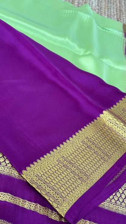 Pure Mysore Crepe Silk Sarees - Pista Green and Purple combo
